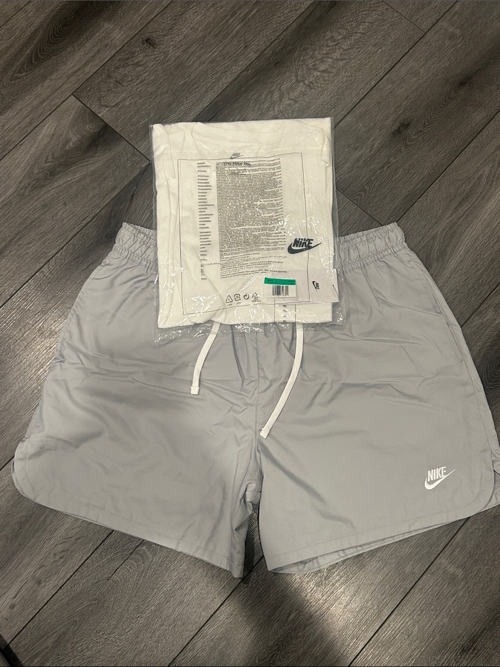 Nike Light Gray Athletic Shorts with White Drawstring